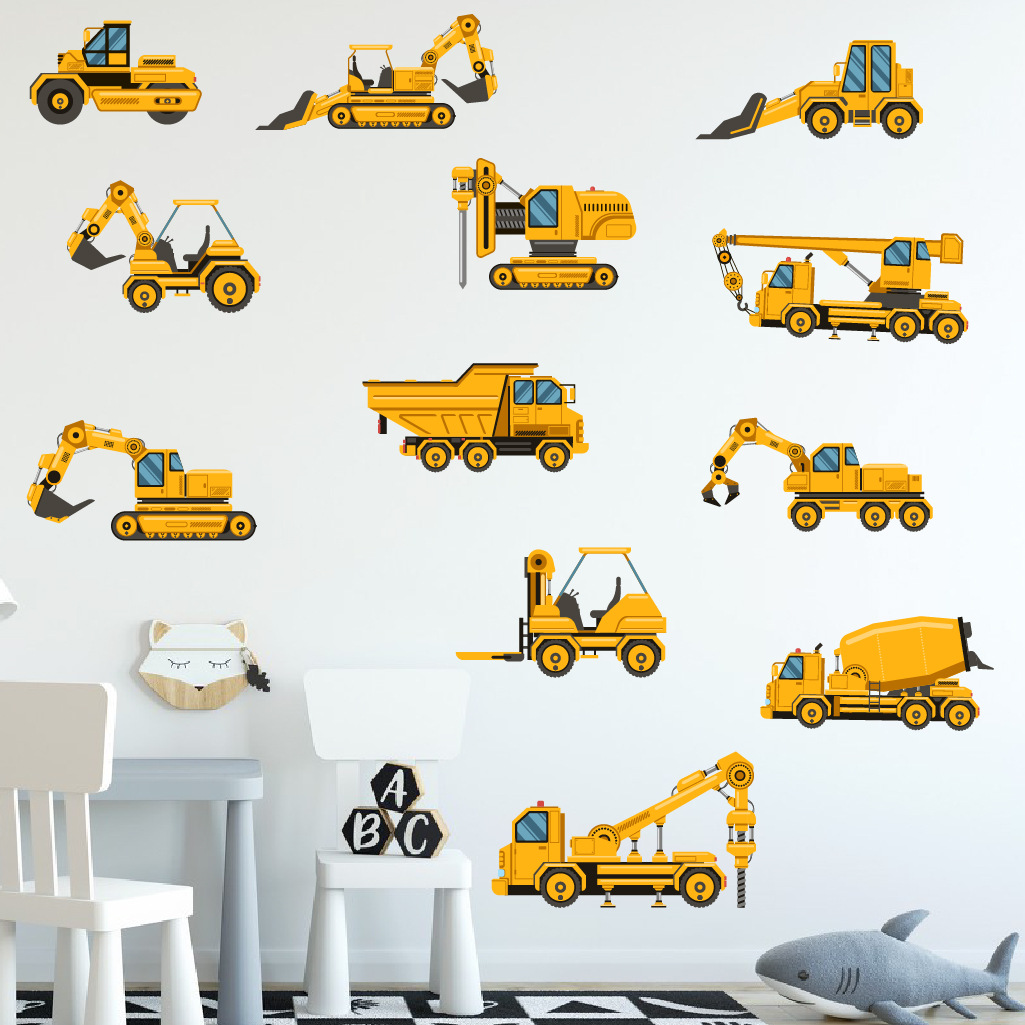 Baby Nursery Wall Decals - Cartoon Bagger Engineering Auto Wandaufkleber Selbstklebende
