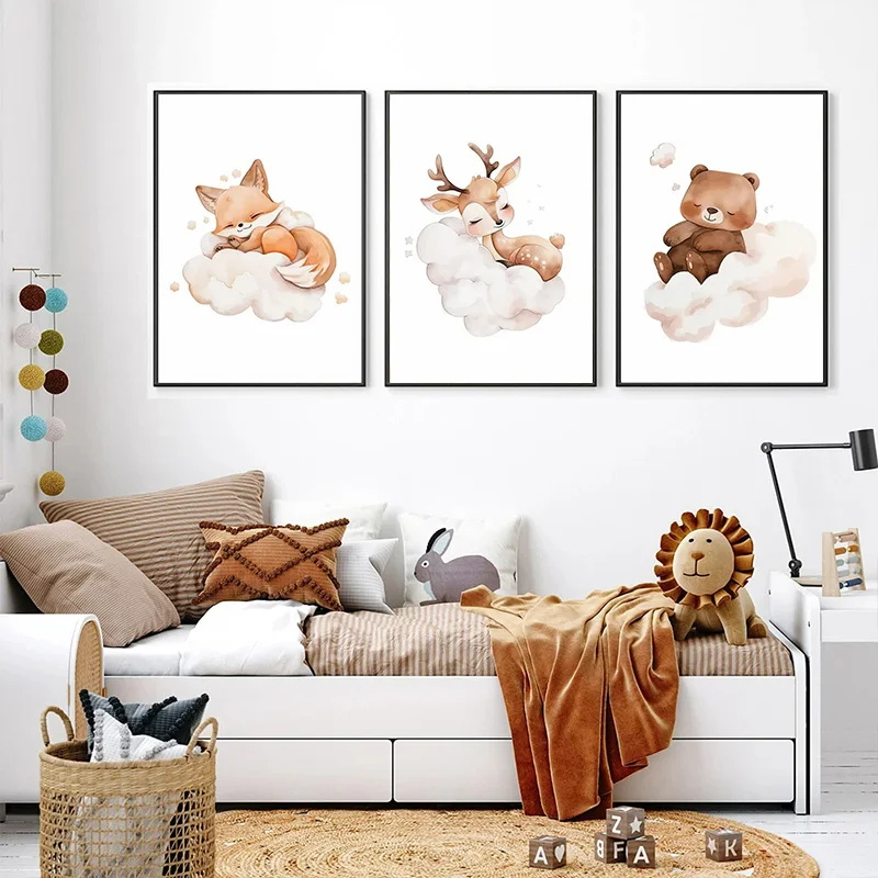 Baby Nursery Frames - Wandkunst Niedlicher Waschbär Fuchs Hirsch Kinderzimmer