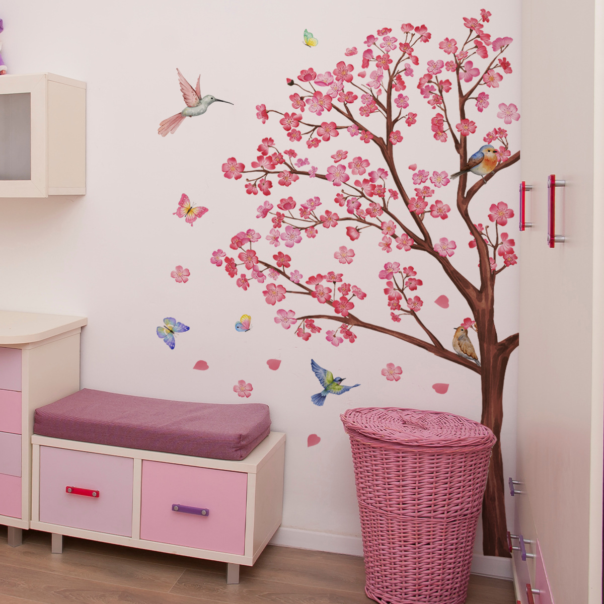 Baby Nursery Artwork - Aquarell Vogel Blume Wandaufkleber Wohnzimmer Dekoration
