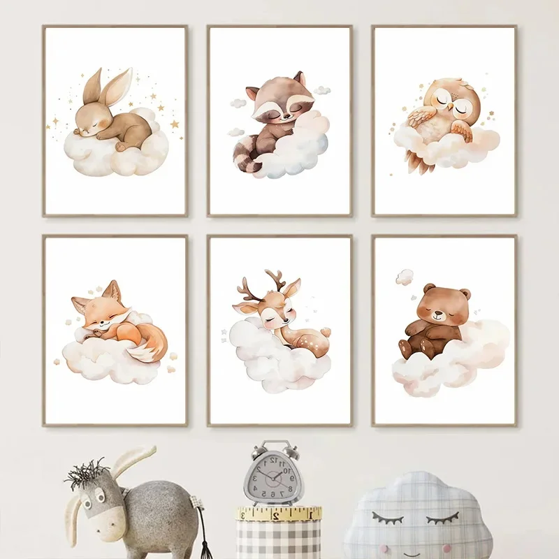Baby Nursery Frames - Cartoon Wolke Tier Leinwand Malerei Wand