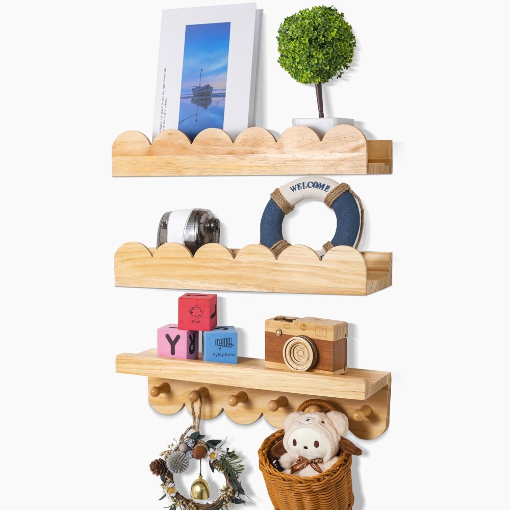 Baby Nursery Floating Shelves - Kinderzimmer-Bücherregale, 3 Stück, schwebende Holzregale für