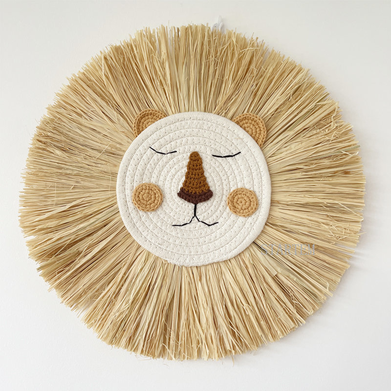 Baby Nursery Artwork - INS Nordische Handgefertigte Löwen-Wanddekoration Baumwollfaden Stroh