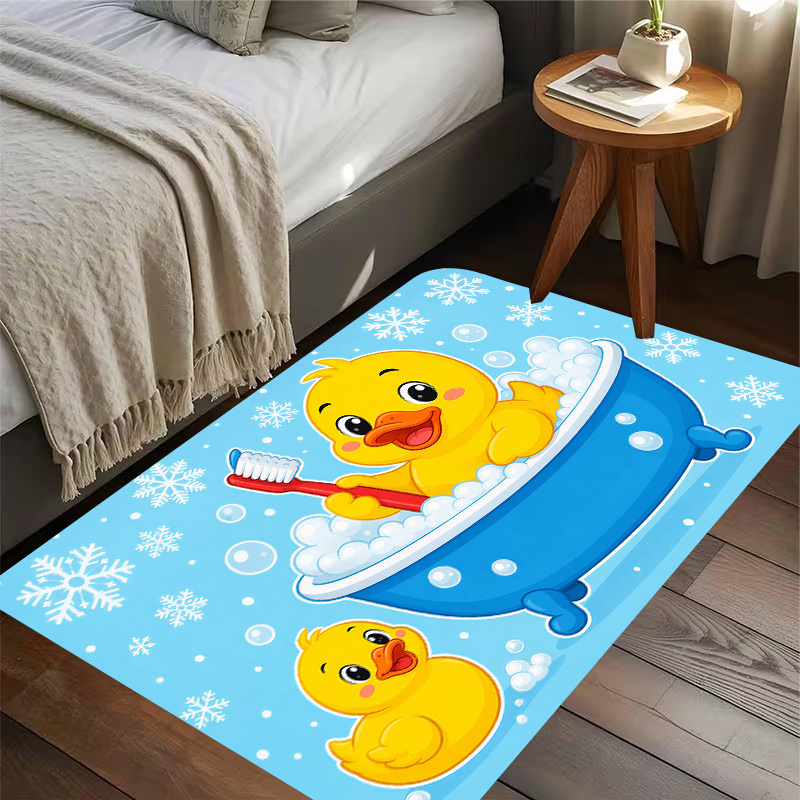 Baby Nursery Mat - Niedliche Gelbe Enten-Badematte aus Flanell, Kinder-Cartoon-Badezimmerteppich,
