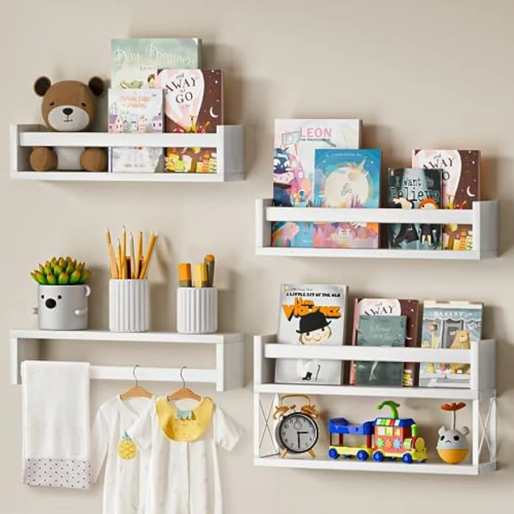 Baby Nursery Floating Shelves - QimCoor Kinderzimmer-Bücherregale, 4er-Set, 16,5 Zoll, schwebendes