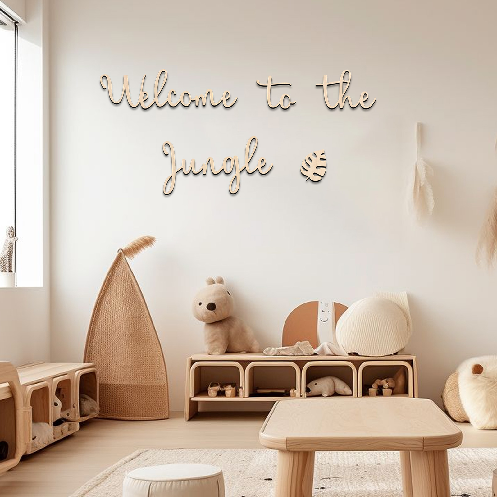 Baby Nursery Artwork - Willkommen im Dschungel-Holzschild – Kinderzimmer-Dekoration, Wandkunst