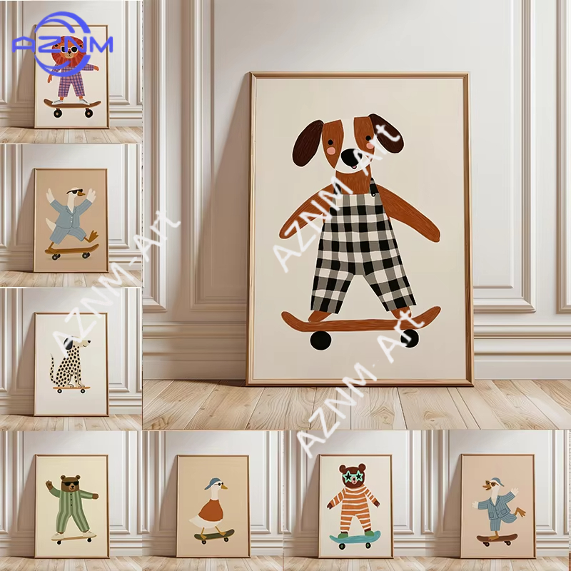 Baby Nursery Artwork - 1 Stück Lustiges Tier-Skateboard-Poster Trendige Gans