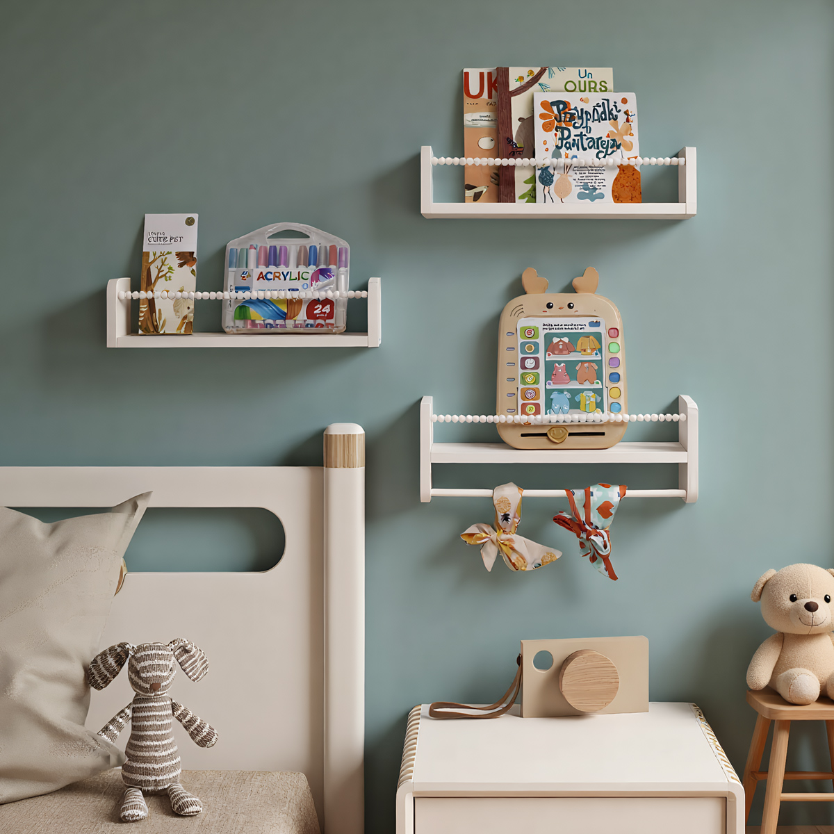 Baby Nursery Floating Shelves - Schwebende Kinderbücherregale für die Wand, Naturholz-Wandbücherregal