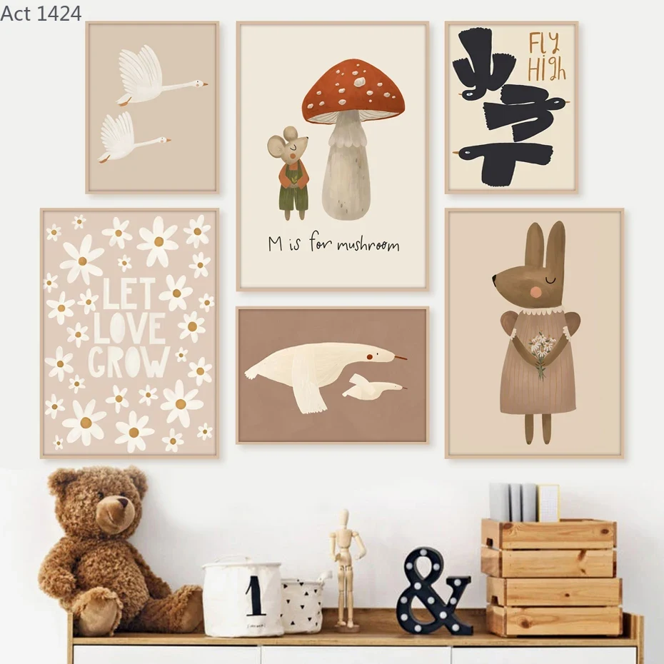 Baby Nursery Frames - Boho Cartoon Hase Maus Gans Poster