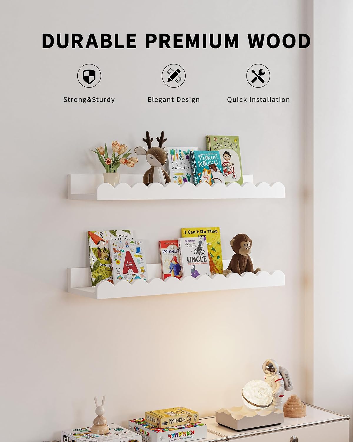Set aus 4 weißen, gewellten, s – Baby Nursery Floating Shelves Bewertung und Preis