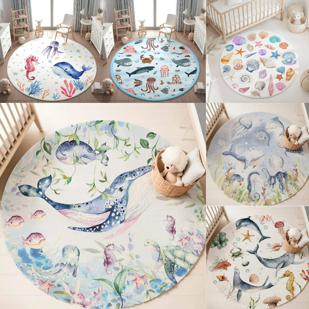 Blauer runder Teppich mit Meer – Baby Nursery Mat Bewertung und Preis
