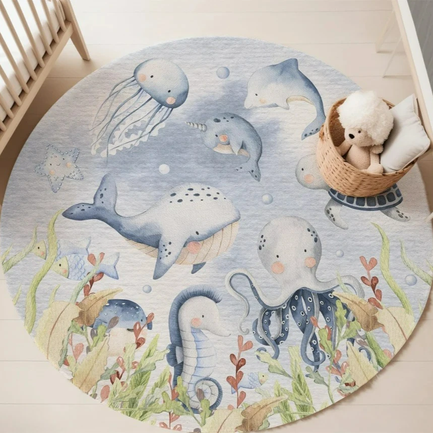 Blauer runder Teppich mit Meer – Baby Nursery Mat Bewertung und Preis